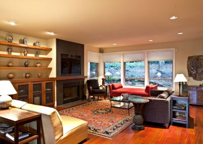 Great Room in Home Addition with Living Space Fireplace and Area Rug